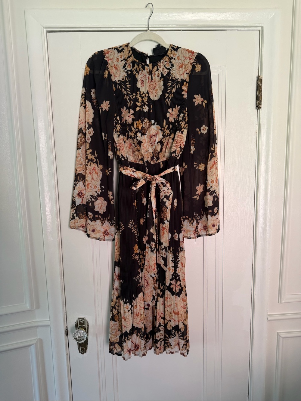 Vici Black Floral Midi Dress with Pink and Cream Blooms